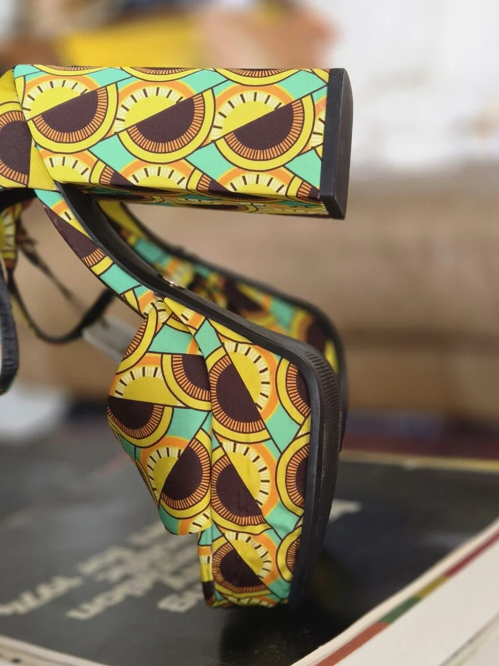 Zara Platform Ankle-Strap Heels 70s African Hippie Pattern NWT